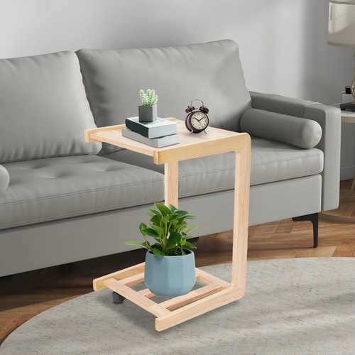 Wood color shaped end table - c-shaped,